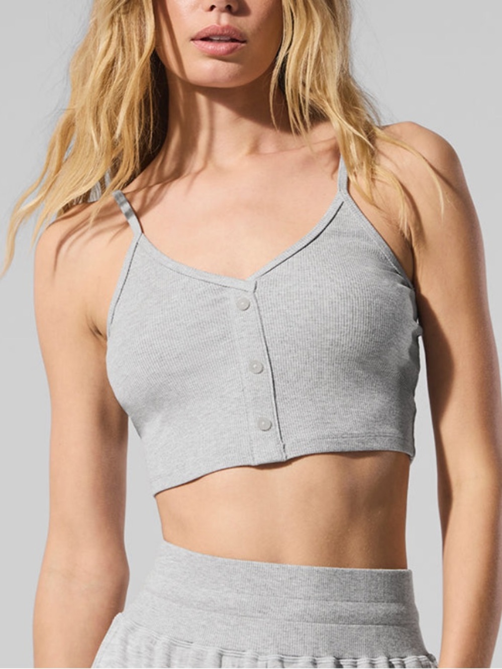 ALO Yoga Pink Ribbed Delicate Lounge Tank • Sz L • Athletic Heather Grey